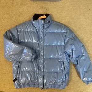 Vintage Obermeyer shiny blue puffer coat